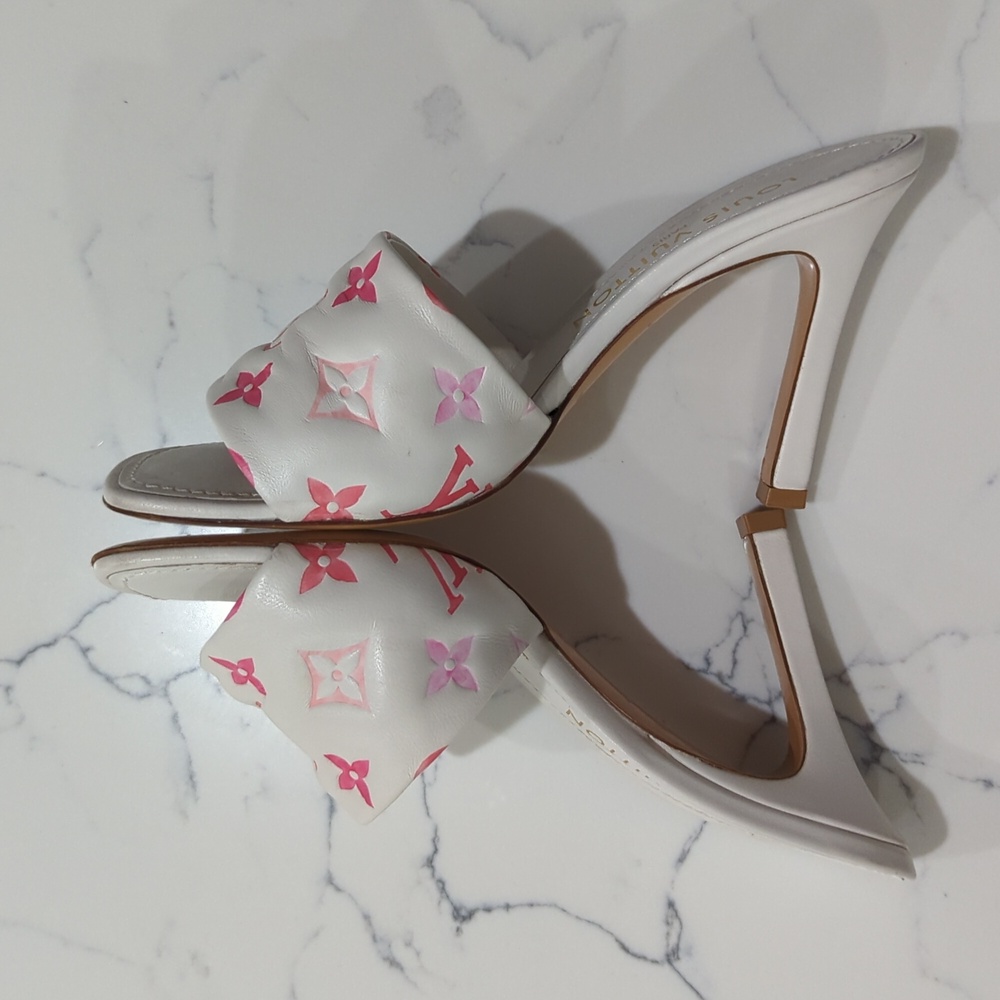Louis Vuitton Revival Line Mule Heel Sandals White And Pink Monogram Size 37 - Picture 6 of 17